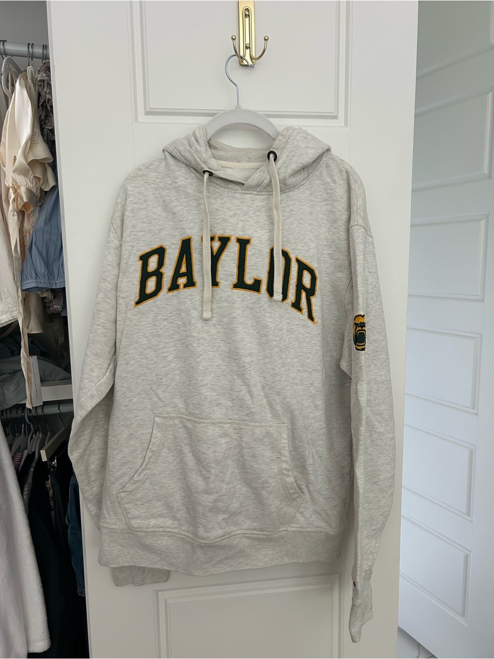 League Gray Baylor Pullover Hoodie with Green & Gold Lettering
